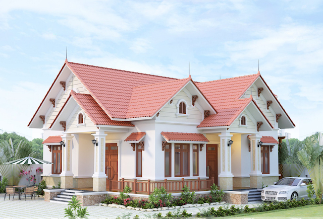 Mẫu thiết kế nhà cấp 4 đẹp khang trang với mái ngói đỏ