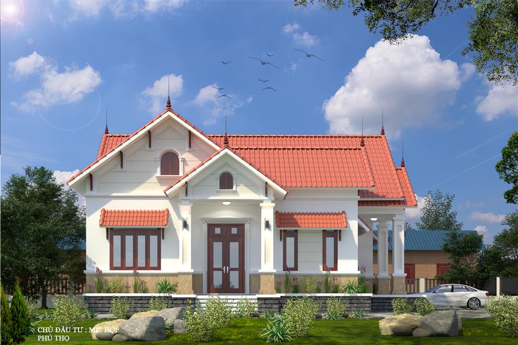 Hình ảnh: Mẫu nhà cấp 4 mái thái 3 phòng ngủ mái ngói đỏ đẹp