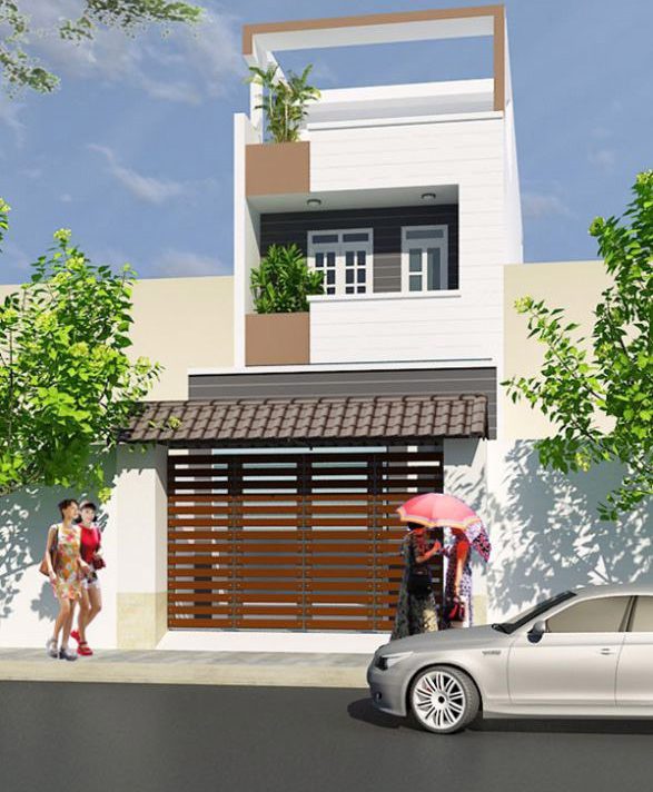 Mẫu thiết kế nhà 2 tầng 1 tum đơn giản, hiện đại diện tích khaonrg 40m2/sàn