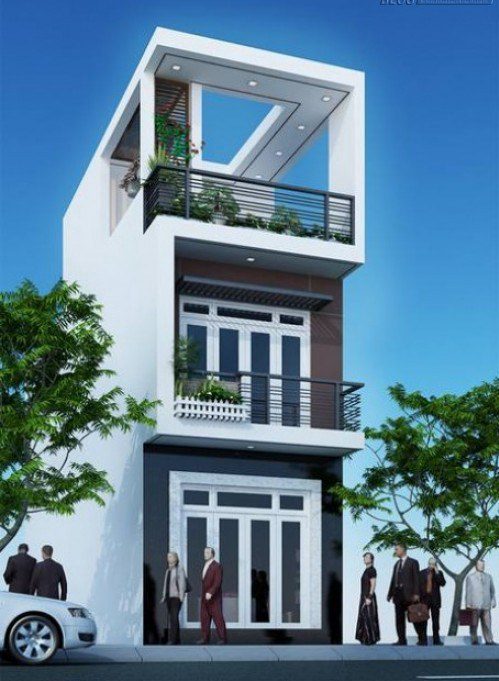 Mẫu thiết kế nhà phố 2 tầng 1 tum hiện đại với kiến trúc đơn giản