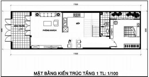  Mặt bằng công năng tầng 1 của mẫu nhà 2 tầng 1 tum giá 400 triệu