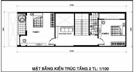 Mặt bằng công năng tầng 2 của mẫu nhà 2 tầng 1 tum giá 400 triệu